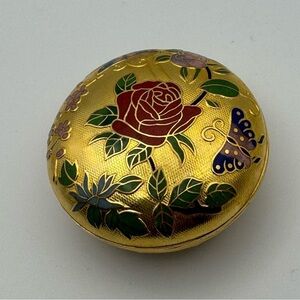 Cloisonné Enamel With Floral Design Round Box , Trinket Box